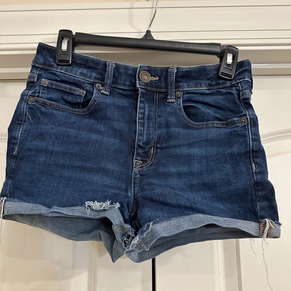 American Eagle Outfitters Hi-Rise Shortie Shorts Dark Blue Jean Shorts